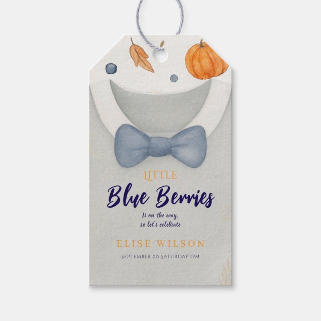 Boy Baby Dusche Herbstkrampf Bodysuit invita Geschenkanhänger (Vorderseite)