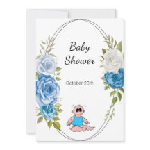 Boy Baby Dusche Party Blau Blumen Weiß