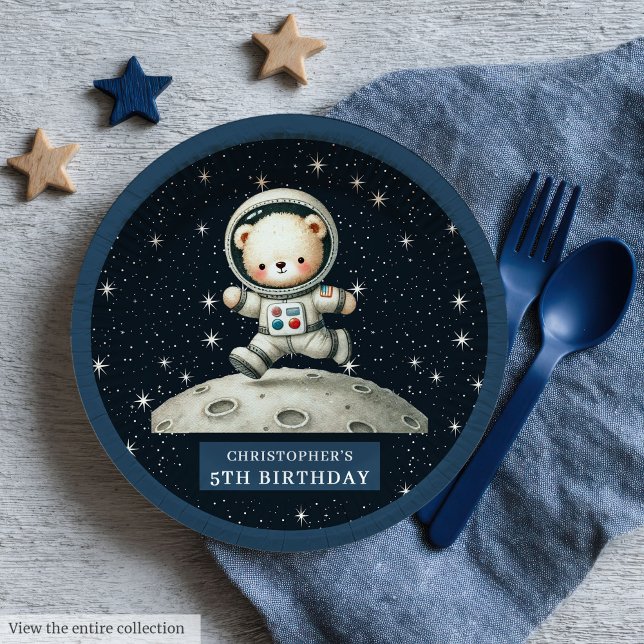 Boy Baby Duschplatte mit Space Teddy Bear Pappteller (Boy Baby Shower Plate with Space Teddy Bear)