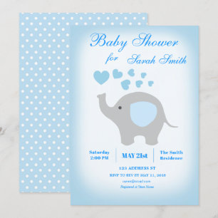 Boy Baby Duwer Blue Elephant Einladung
