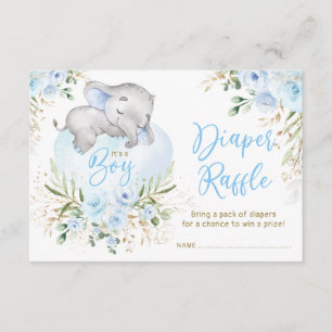 Boy Baby Elephant Blue Rose Diaper Raffle Begleitkarte