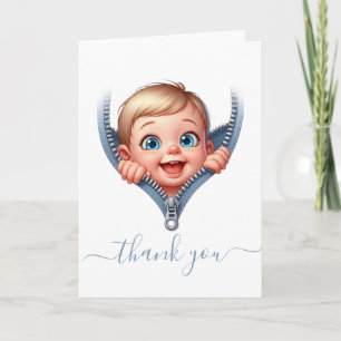 Boy Baby Peeking out Baby Dusche Danke Karte