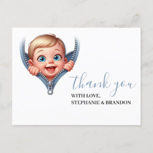 Boy Baby Peeking out Baby Dusche White Danke Postkarte