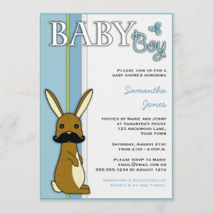 Boy Baby Shooter Niedlich Bunny mit Mustache - Blu Einladung
