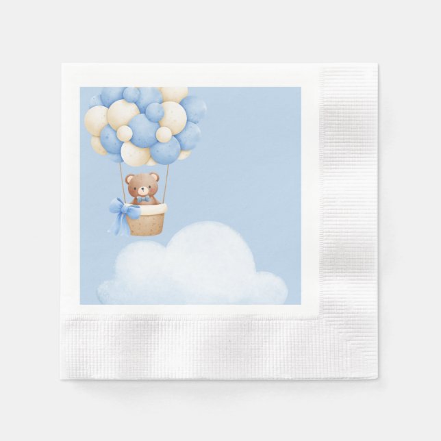 Boy Baby Shower Bear Balloon Napkins Serviette (Vorderseite)