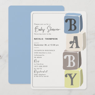 Boy Baby Shower Blocks Blue Einladung