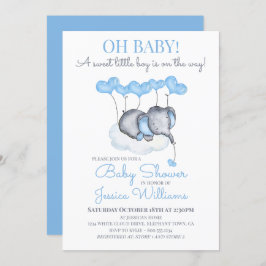 Boy Baby Shower Blue Elephant auf Cloud Einladung