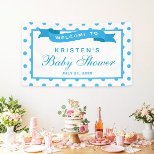 Boy Baby Shower Blue Polka Dots Ribbon Banner