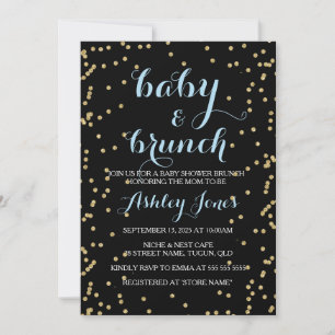 Boy Baby Shower & Brunch Gold Glitzer Black Card Einladung