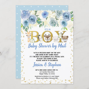 Boy Baby Shower by Mail pandemische Holztiere Einladung