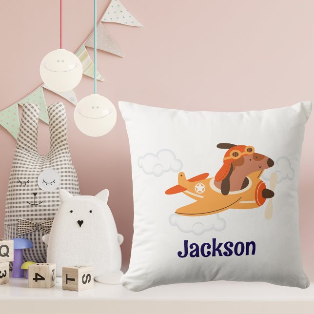 Boy  Baby Shower Dog Pilot Airplane Cloud Funny Kissen (Von Creator hochgeladen)