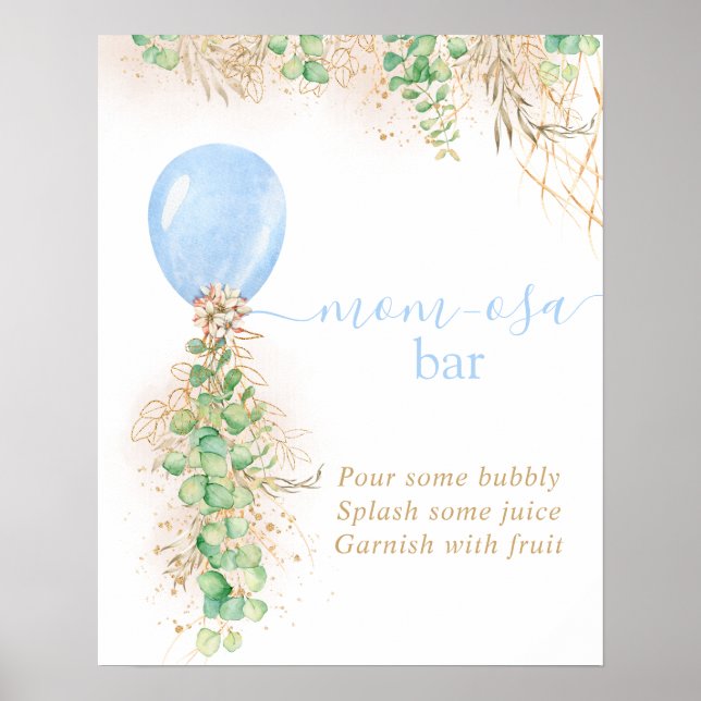 Boy Baby Shower Eucalyptus Balloon Momosa Bar Poster (Vorne)