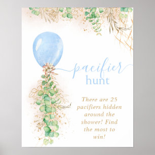 Boy Baby Shower Eucalyptus Balloon Schnuller Hunt Poster