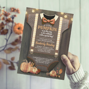 Boy Baby Shower Fall Pumpkin Rustic Burlap Wood Einladung