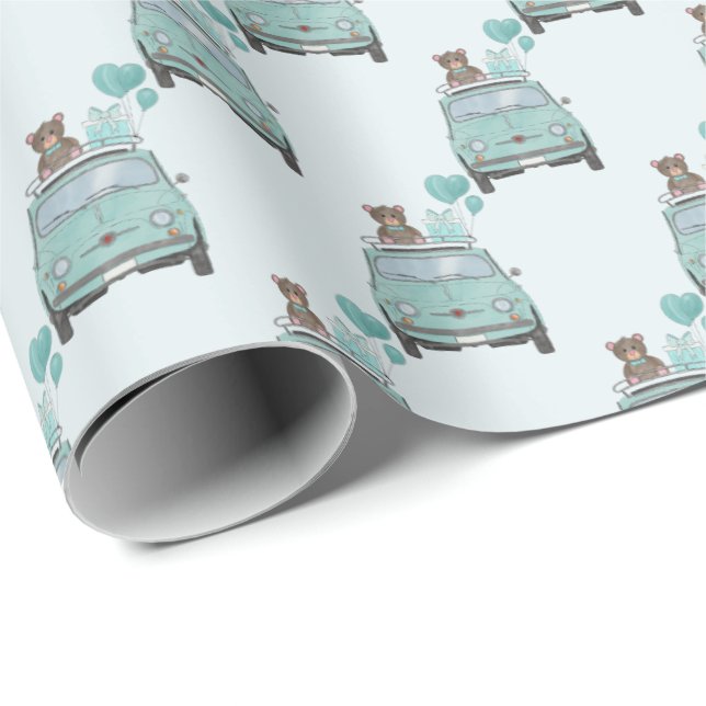 Boy Baby Shower Fiat 500 Geschenkpapier (Rolleneckpunkt)