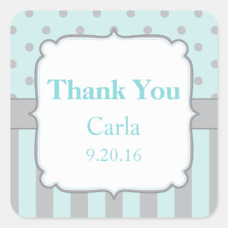 Boy Baby Shower Gefälligs-Tags Aqua Blue Gray Quadratischer Aufkleber