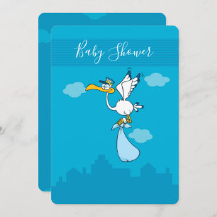 Boy Baby Shower niedlich Stork Cartoon Einladung