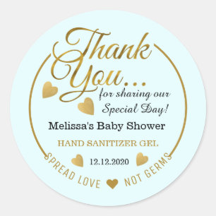 Boy Baby Shower Spread Liebe Sanitizer Favor Blue Runder Aufkleber