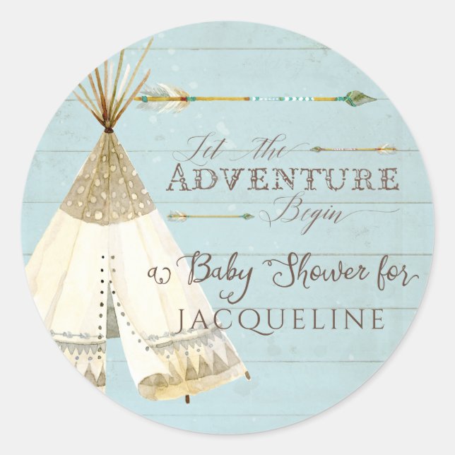 Boy Baby Shower Teepee BOHO Bohemisch Adventure Runder Aufkleber (Vorderseite)