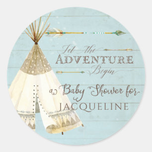 Boy Baby Shower Teepee BOHO Bohemisch Adventure Runder Aufkleber