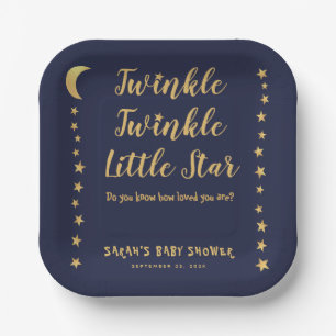 Boy Baby Shower Twinkle Little Star Navy Blue Gold Pappteller
