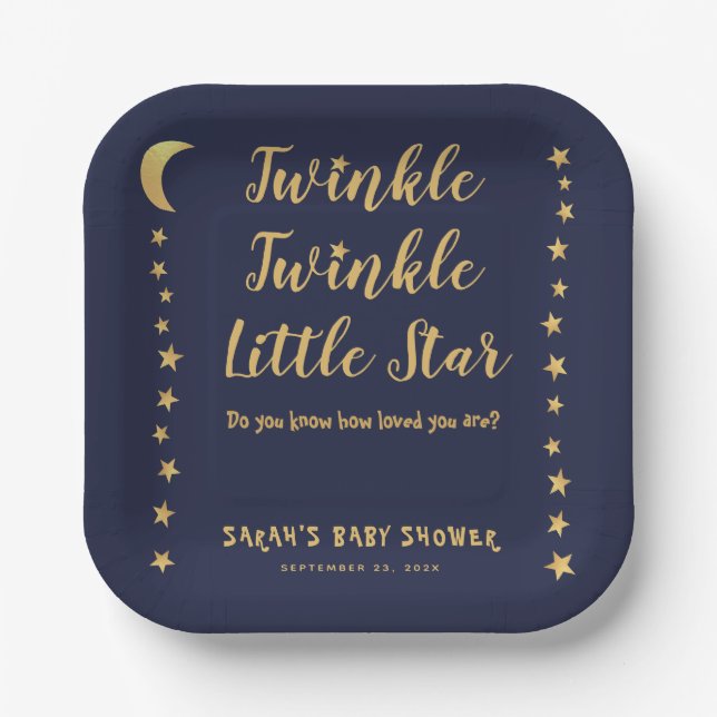 Boy Baby Shower Twinkle Little Star Navy Blue Gold Pappteller (Vorderseite)