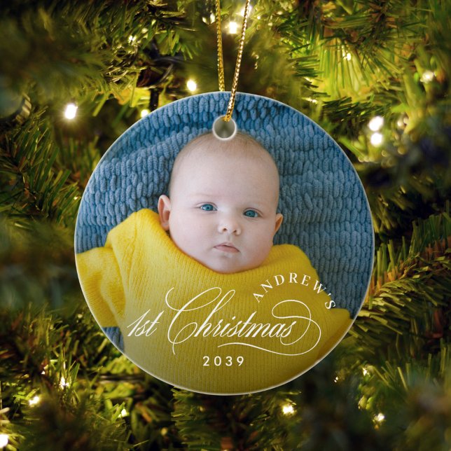 Boy Baby's 1. Weihnachten Elegantes Foto Keramik Ornament (Von Creator hochgeladen)