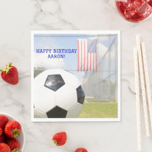 Boy Ball auf Field American Flag Fußball Geburtsta Serviette