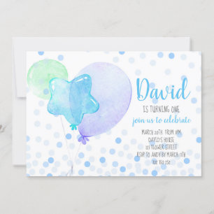 Boy Ballons Confetti Blue Niedlich 1. Geburtstag P Einladung