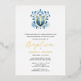 Boy Baptisations Invitations Blue Wappen Folieneinladung