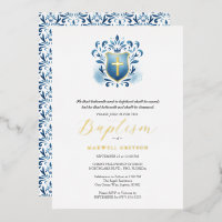 Boy Baptisations Invitations Blue Wappen