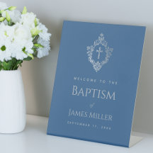 Boy Baptisc Classic Blue Vintag Wappen Willkommen