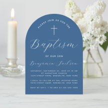 Boy Baptism Arch Classic Blue White Script & Cross