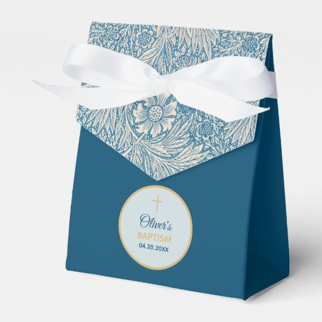 Boy Baptism Blue Floral Marigold William Morris Geschenkschachtel (Vorderseite)