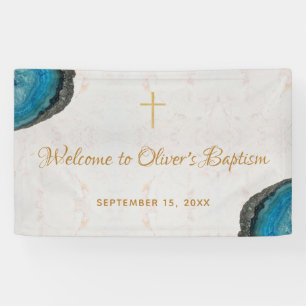 Boy Baptism Blue Geode Agate Marble Script willkom Banner