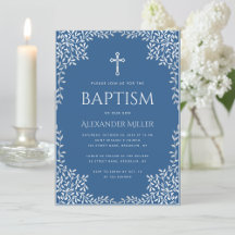 Boy Baptism Classic Blue Imitats Silver Blätter Ve