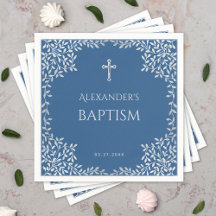 Boy Baptism Classic Blue Imitats Silver Blätter Ve