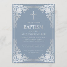Boy Baptism Dusty Blue Elegante Imitate Silver Vin