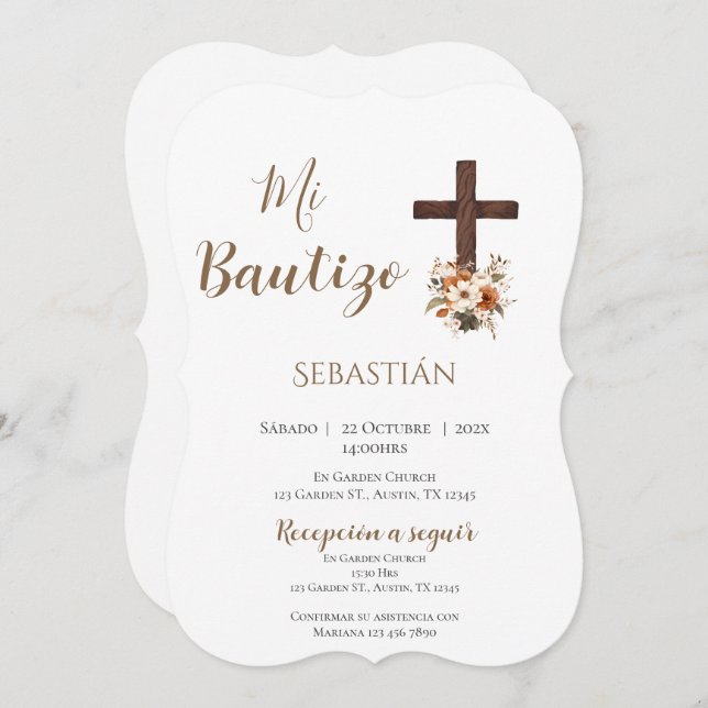 Boy Baptism Einladung in Spanisch Boho (Vorne/Hinten)