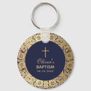 Boy Baptism Elegant Navy Blue Vintag Gold Rose Schlüsselanhänger