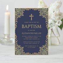 Boy Baptism Navy Blue Imitats Gold Blätter Elegant