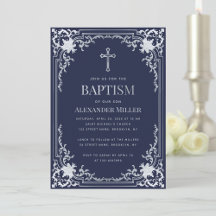 Boy Baptism Navy Blue Imitats Silver Vintag Elegan