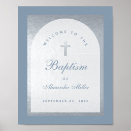 Boy Baptisse Silver Arch Dusty Blue Begrüßungszeic Poster
