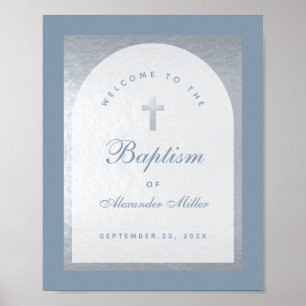 Boy Baptisse Silver Arch Dusty Blue Begrüßungszeic Poster
