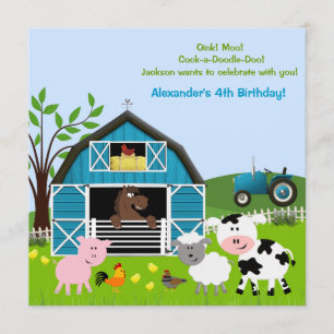 Boy Barnyard Farm Animals Geburtstag Einladungen