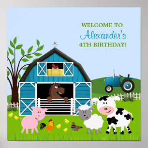 Boy Barnyard Farm Animals Geburtstagspopster Poster