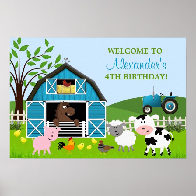 Boy Barnyard Farm Animals Geburtstagspopster Poster (Vorne)