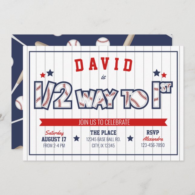 Boy Baseball 1/2 Einladung zum Geburtstag (Vorne/Hinten)