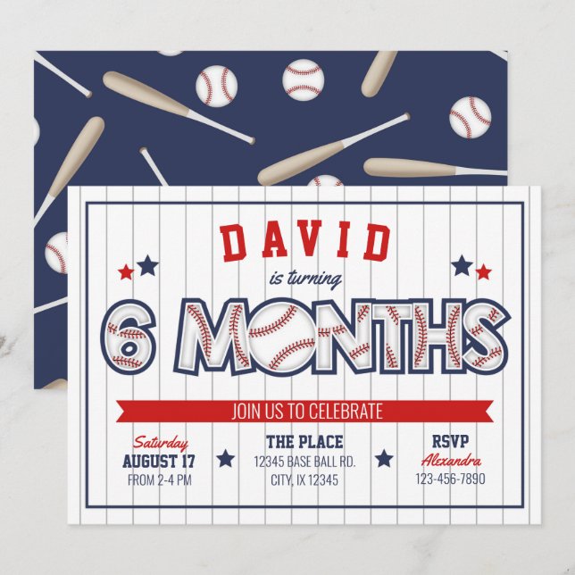 Boy Baseball 1/2 Einladung zum Geburtstag (Vorne/Hinten)