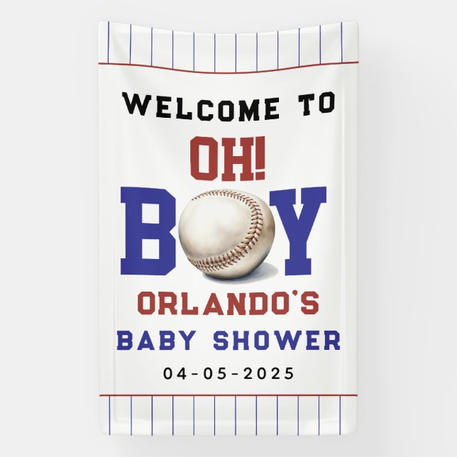 Boy Baseball Baby Shower | Cute Sports Party Banner (Vertikal)